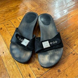 Chanel suede slides with wooden soles, sz 38